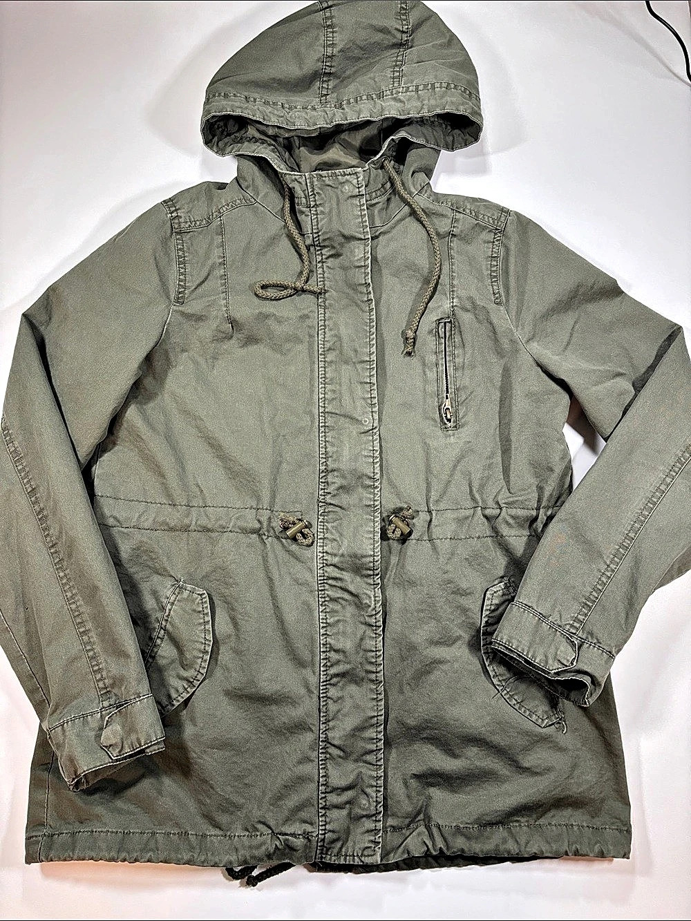 Ambiance Hooded Military Utility Jacket Women's Green Large